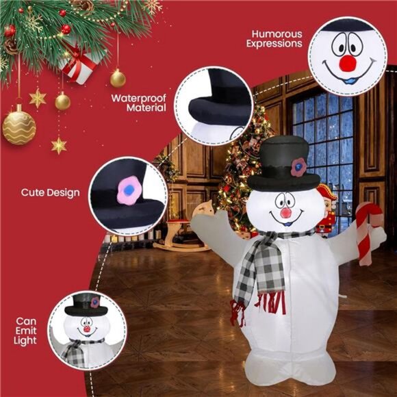 4FTChristmas Snowman Black and White Collar Hand-held Crutch Built-in LED Lights - Picture 2 of 7